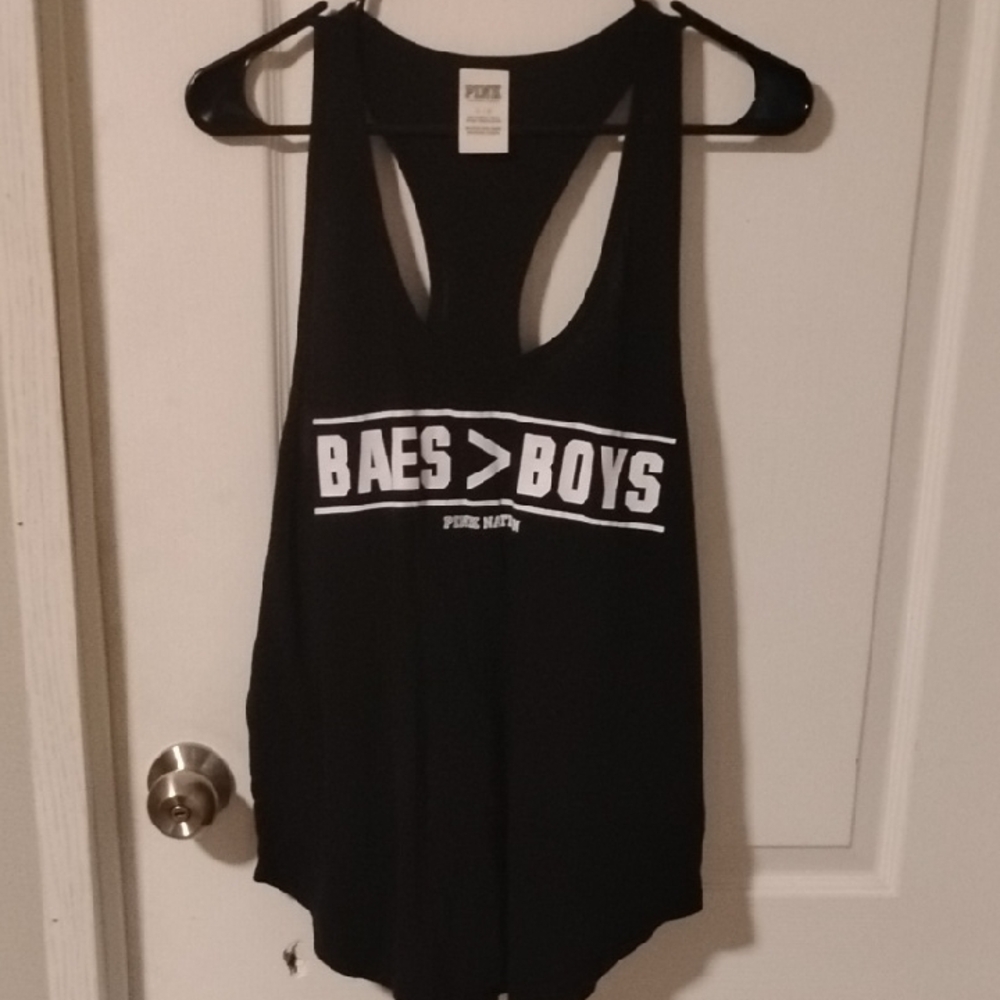 Vintage VS PINK Black "Baes>Boys" Racerback Tank Size Large